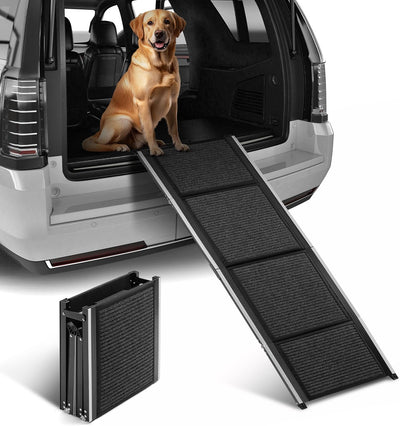 Dog Ramp for Car, SUV & Truck – Wide Folding Ramp for Large Dogs – Non-Slip Rug Surface – Reflective Strips, Portable with Carrying Bag – 63" Long X 17" Wide – Supports up to 200 Lbs