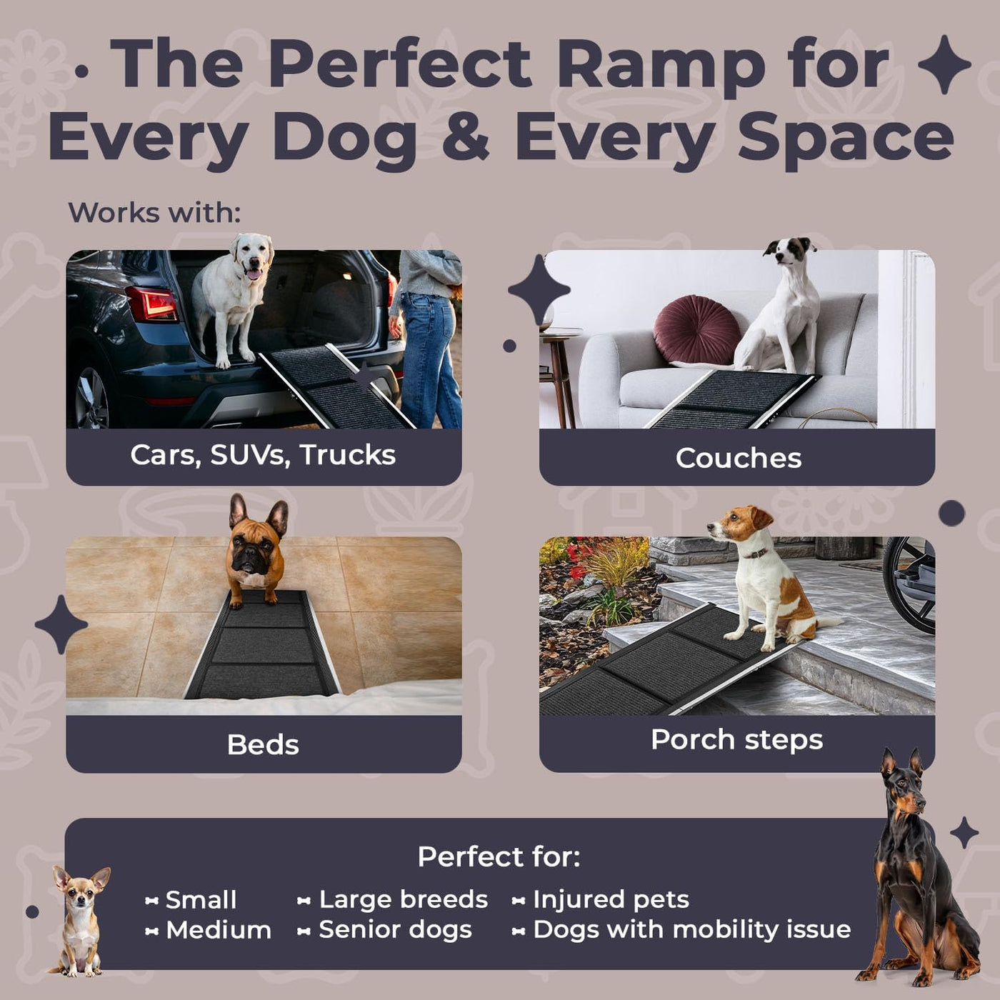Dog Ramp for Car, SUV & Truck – Wide Folding Ramp for Large Dogs – Non-Slip Rug Surface – Reflective Strips, Portable with Carrying Bag – 63" Long X 17" Wide – Supports up to 200 Lbs